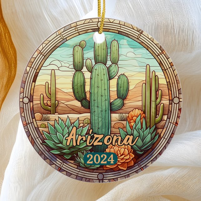 Ornamento De Cerâmica Arizona Desert Cactus Faux Vidro Estampado (Criador carregado)