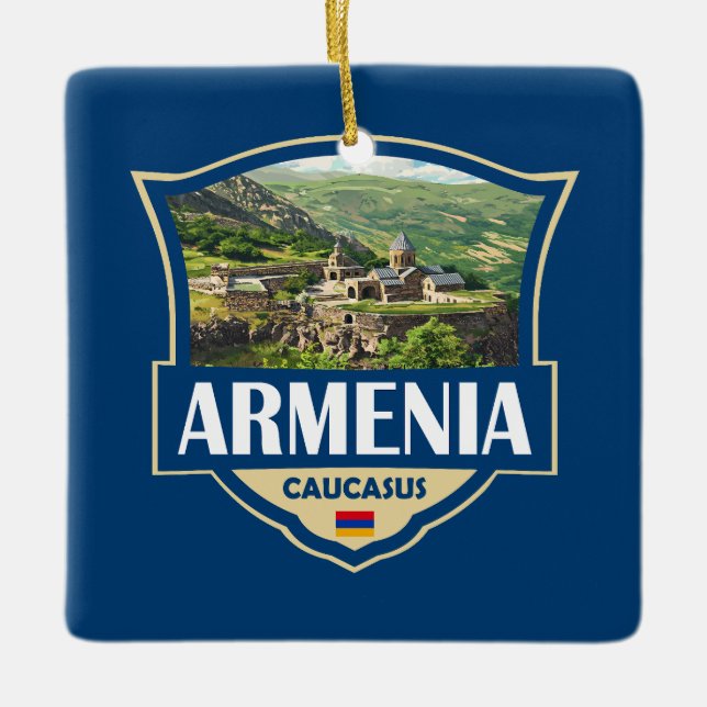 Ornamento De Cerâmica Armenia Illustration Retro Badge (Frente)