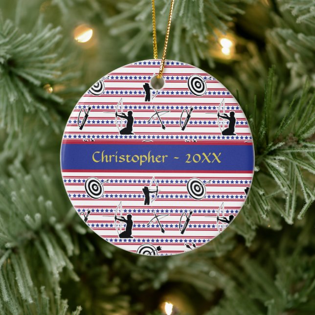 Ornamento De Cerâmica Arqueiro americano Silhouette Pattern Cerâmica Orn (Árvore)