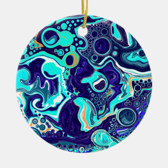 Ornamento De Cerâmica Arreias Fluidas no Oceano Teal Azul Personalizadas (Frente)