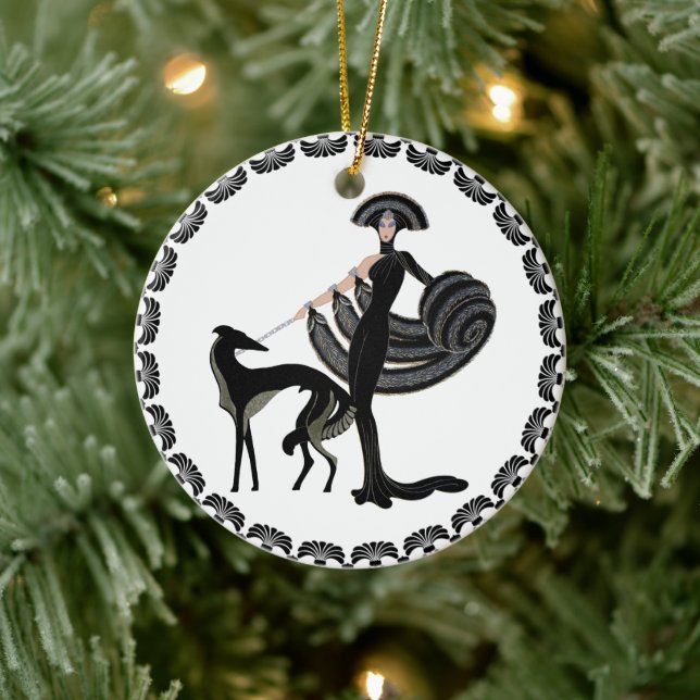 Ornamento De Cerâmica Art Deco Borzoi Ornament (Árvore)