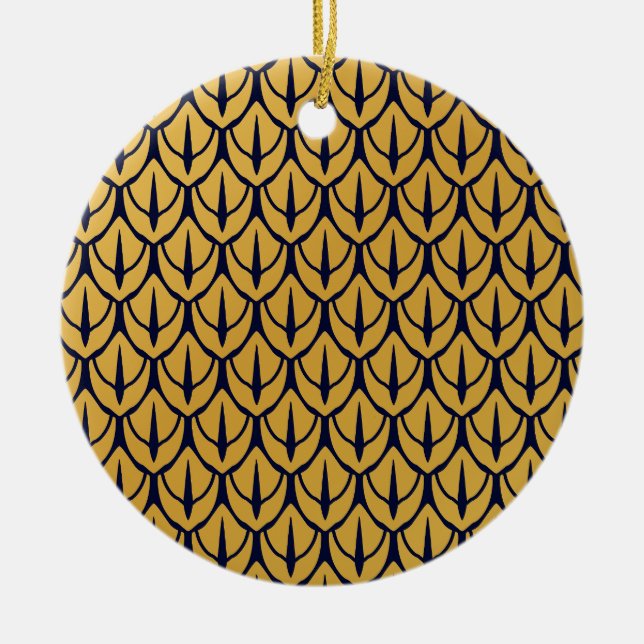 Ornamento De Cerâmica Art Deco Dragon Scales - Blue and Gold Scales (Frente)