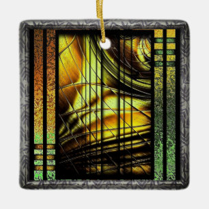 Ornamento De Cerâmica Art Deco Em Verde E Dourado