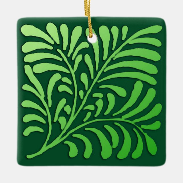 Ornamento De Cerâmica Art Deco Fern Standard - tons verdes (Frente)