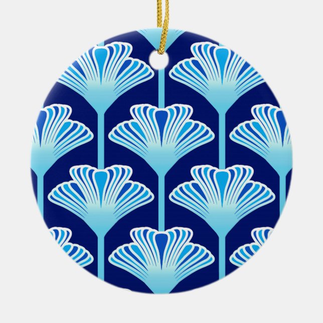 Ornamento De Cerâmica Art Deco Lily, Cobalt Blue, Aqua e White (Frente)
