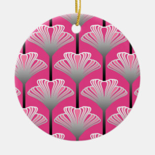 Ornamento De Cerâmica Art Deco Lily, Fuchsia Pink e Cinzas Prateadas