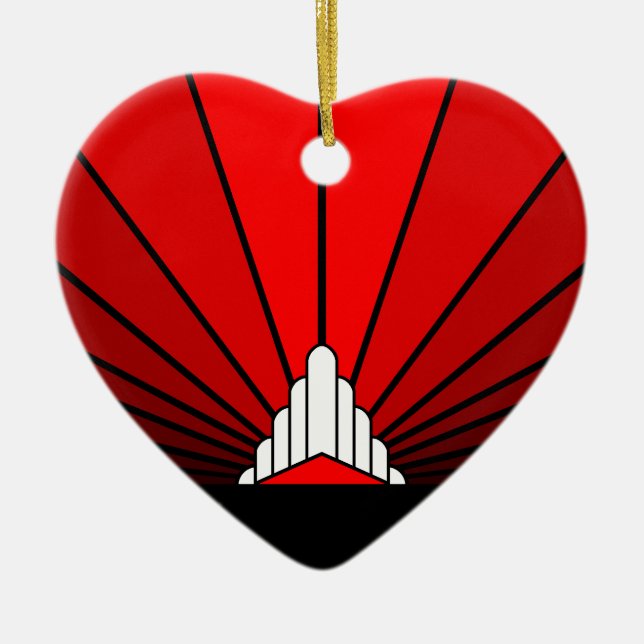 Ornamento De Cerâmica Art deco sun em vermelho (Frente)