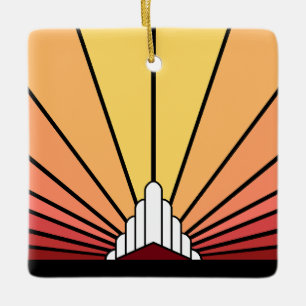 Ornamento De Cerâmica Art deco sun no amanhecer