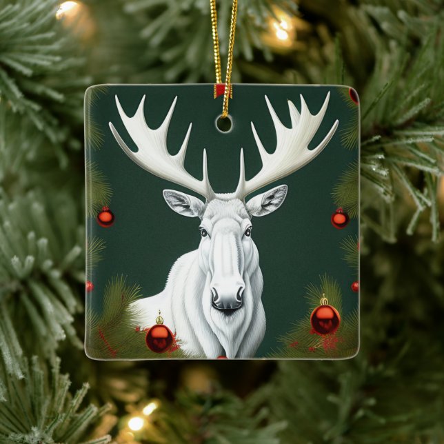 Ornamento De Cerâmica Art Deco White Christmas Moose Ornament (Árvore)