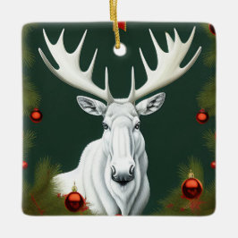 Ornamento De Cerâmica Art Deco White Christmas Moose Ornament