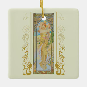 Ornamento De Cerâmica Art Nouveau Alphonse Mucha - O Brilho do Dia