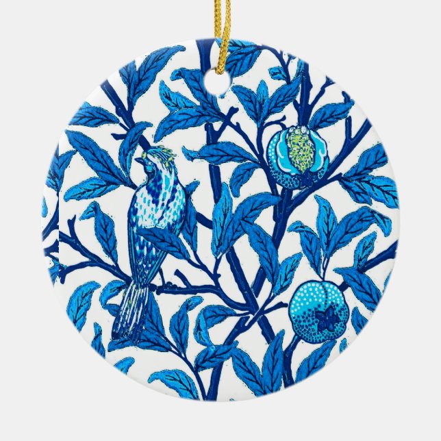 Ornamento De Cerâmica Art Nouveau Bird e Pomegranato, Cobalt Blue (Frente)