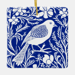 Ornamento De Cerâmica Art Nouveau Bird em uma ramificação com flores em