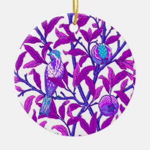 Ornamento De Cerâmica Art Nouveau Bird & Pomegranate, Ametist Roxo