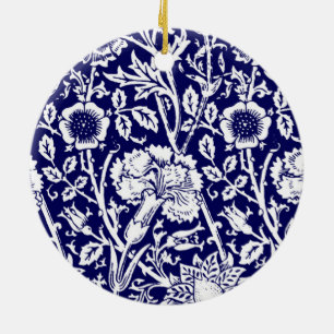 Ornamento De Cerâmica Art Nouveau Carnação Damask, Marinho e Branco