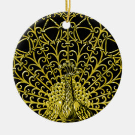 Ornamento De Cerâmica Art Nouveau Dourado Peacock
