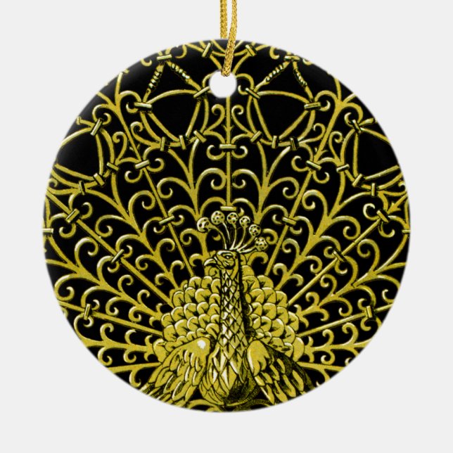 Ornamento De Cerâmica Art Nouveau Dourado Peacock (Frente)