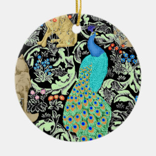 Ornamento De Cerâmica Art Nouveau Peacock Impressão, Turquesa e Neutros