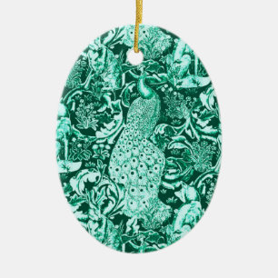 Ornamento De Cerâmica Art Nouveau Peacock Impressão, Turquoise e Aqua