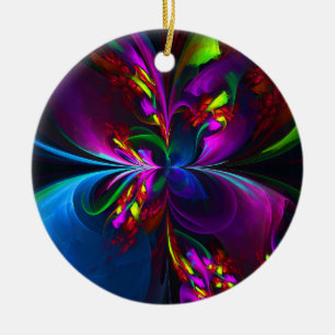 Ornamento De Cerâmica Arte abstrata floral moderna padrão vermelho e azu