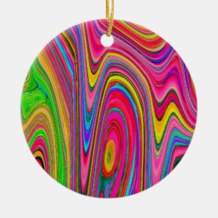 Ornamento De Cerâmica Arte Abstrato Groovy Amarelo, Vermelho e Azul Trip