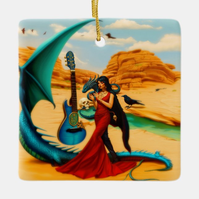 Ornamento De Cerâmica Arte AI Escura Oculta Escura Oculta abstrato Drago (Frente)