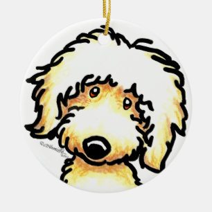 Ornamento De Cerâmica Arte amarela de Labradoodle personalizada