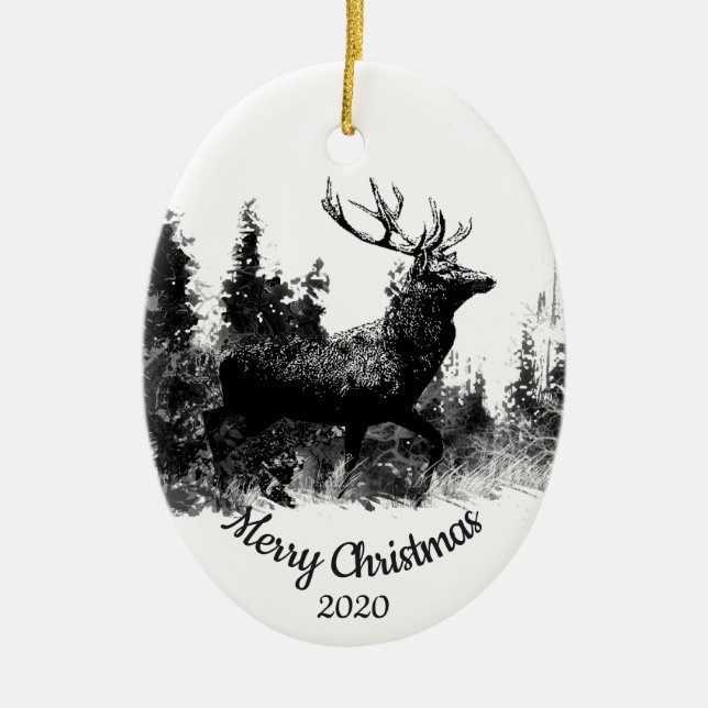 Ornamento De Cerâmica Arte Animal de Veado Personalizada do Natal (Frente)