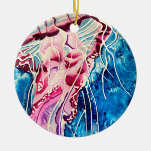 Ornamento De Cerâmica Arte aquática de aguarela de medusas