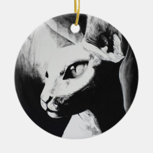 Ornamento De Cerâmica Arte branca do retrato do gatinho do contraste do