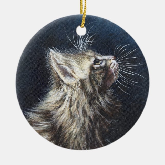 Ornamento De Cerâmica Arte clara da pintura do gato de Maine Coone do (Frente)