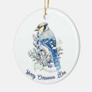 Ornamento De Cerâmica Arte Country Azul de Azul Jay Bird Watercolor Blue