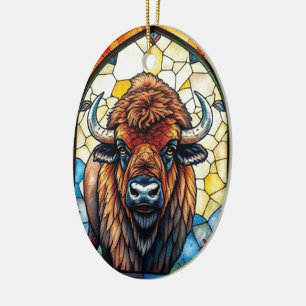 Ornamento De Cerâmica Arte de Animal Tribal Búfalo Bisonte em Vidro Fosc