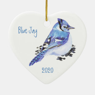Ornamento De Cerâmica Arte de Aquarela Azul com Pássaros Azul Datada Per