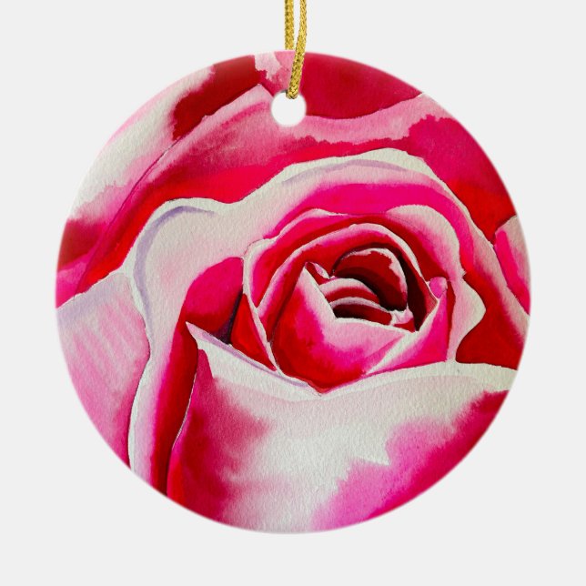 Ornamento De Cerâmica Arte de aquarela rosa-rosas (Frente)
