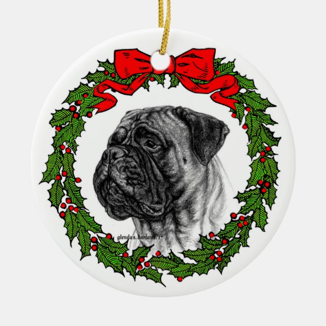 Ornamento De Cerâmica Arte de Bullmastiff por Glenda S. Harlan (Frente)