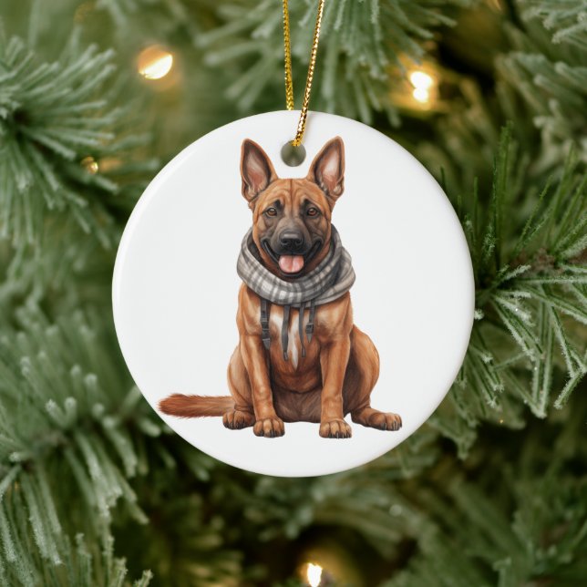 Ornamento De Cerâmica Arte de Cachorro Malinois Belga Personalizada (Árvore)