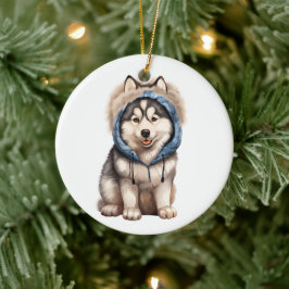 Ornamento De Cerâmica Arte de Cachorro Siberiano Personalizada