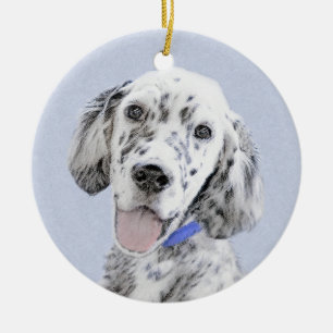 Ornamento De Cerâmica Arte de Cão de Pintura de Belton, Setter Azul