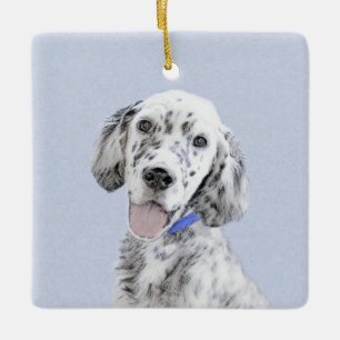Ornamento De Cerâmica Arte de Cão de Pintura de Belton, Setter Azul