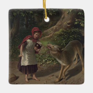 Ornamento De Cerâmica Arte de Conto de Fadas da Pequena Chapeuzinho Verm