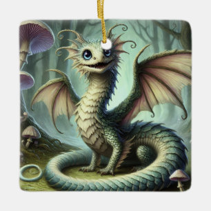 Ornamento De Cerâmica Arte de Fantasia de Criatura Fofa do Jabberwocky D