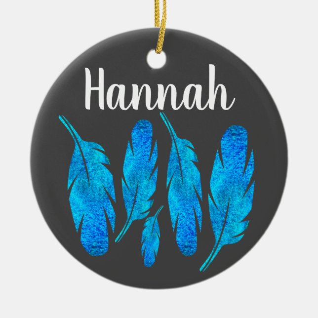 Ornamento De Cerâmica Arte de folha azul (Frente)