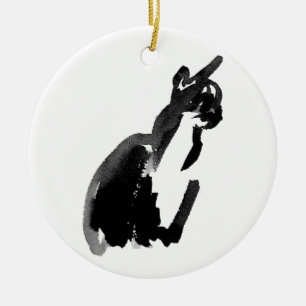 Ornamento De Cerâmica Arte de Gato com Tinta e Pincel Wash