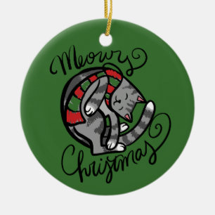 Ornamento De Cerâmica Arte de Gato de Cinzas de Natal