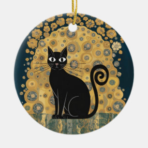 Ornamento De Cerâmica Arte de Gato Preto Decorativo Dourado no Estilo Gu
