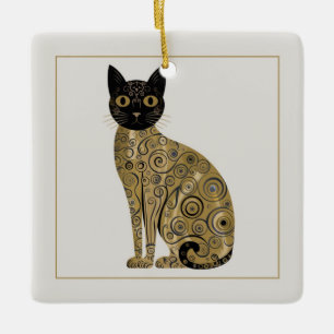Ornamento De Cerâmica Arte de Gato Preto Decorativo Dourado no Estilo Gu