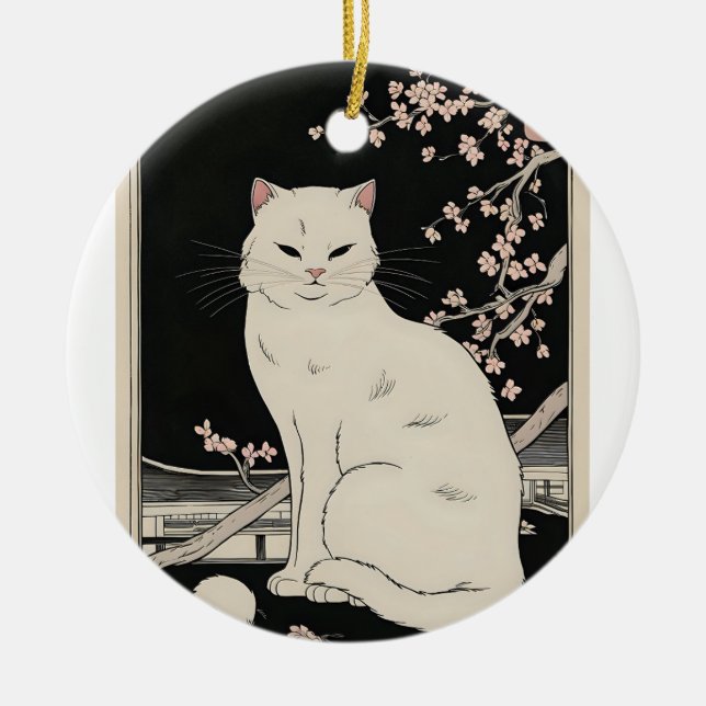 Ornamento De Cerâmica Arte de gatos ukiyo e cat (Frente)