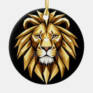 Ornamento De Cerâmica Arte de Leão Geométrico Abstrato com Tom de Ouro I