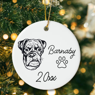 Ornamento De Cerâmica Arte de Linha Personalizada com Nome e Ano do Cão